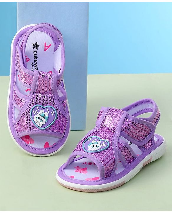 Cute Walk by Babyhug Sandals With Velcro Closure & Sequin Detailing - Purple