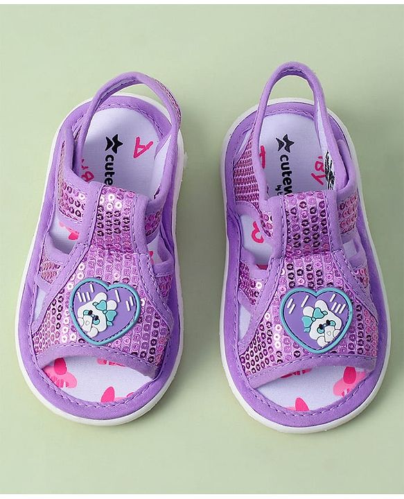 Cute Walk by Babyhug Sandals With Velcro Closure & Sequin Detailing - Purple