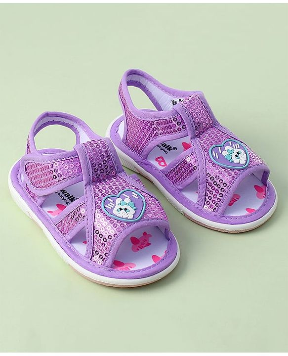 Cute Walk by Babyhug Sandals With Velcro Closure & Sequin Detailing - Purple