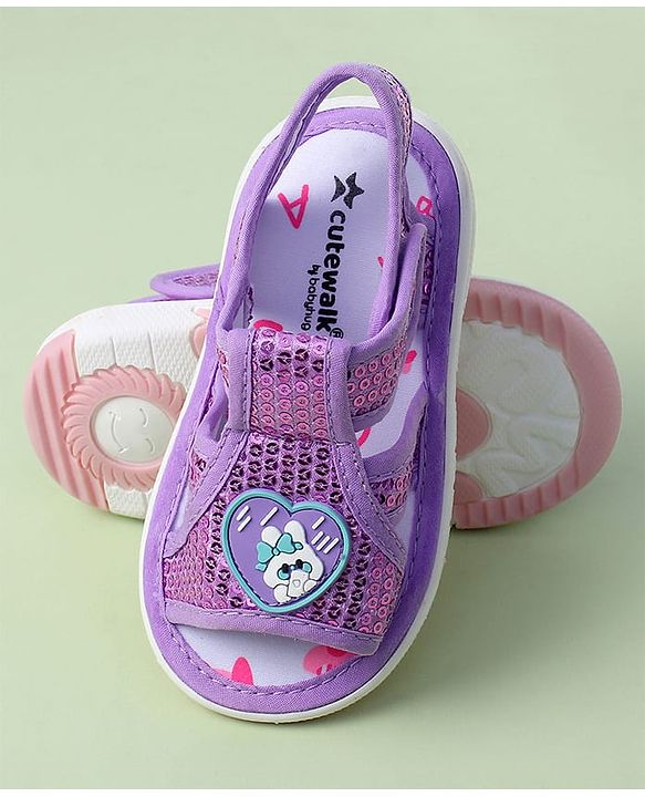 Cute Walk by Babyhug Sandals With Velcro Closure & Sequin Detailing - Purple