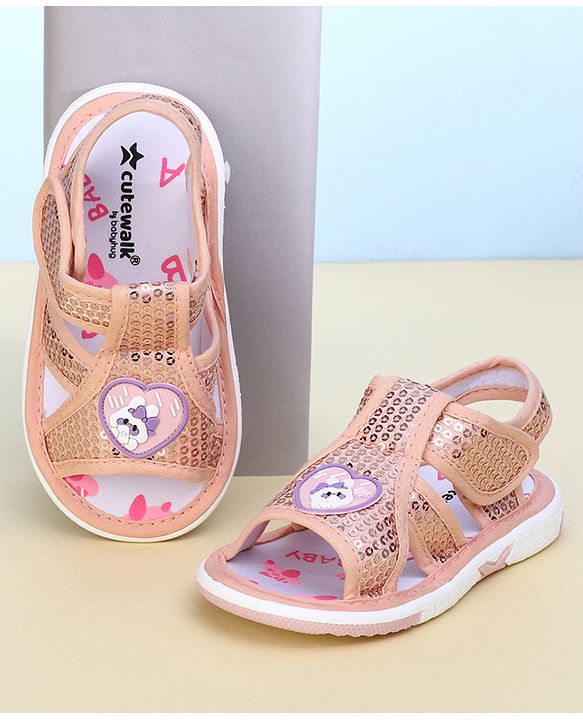 Cute Walk by Babyhug Sandals With Velcro Closure & Sequin Detailing - Purple