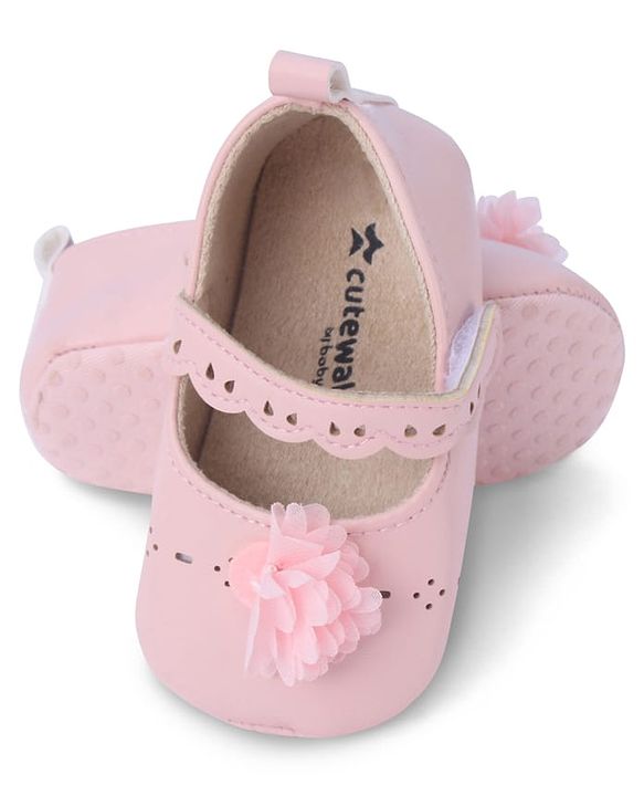 Cute Walk by Babyhug Booties with Velcro Closure & Floral Applique - White