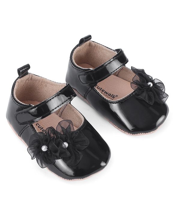 Cute Walk by Babyhug Booties with Velcro Closure & Floral Applique - White