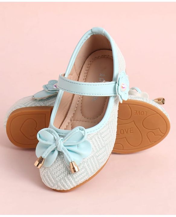 Pine Kids Velcro Closure Ballerina with Bow Applique - Aqua Blue