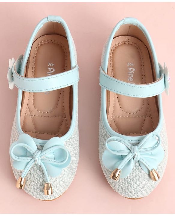 Pine Kids Velcro Closure Ballerina with Bow Applique - Aqua Blue
