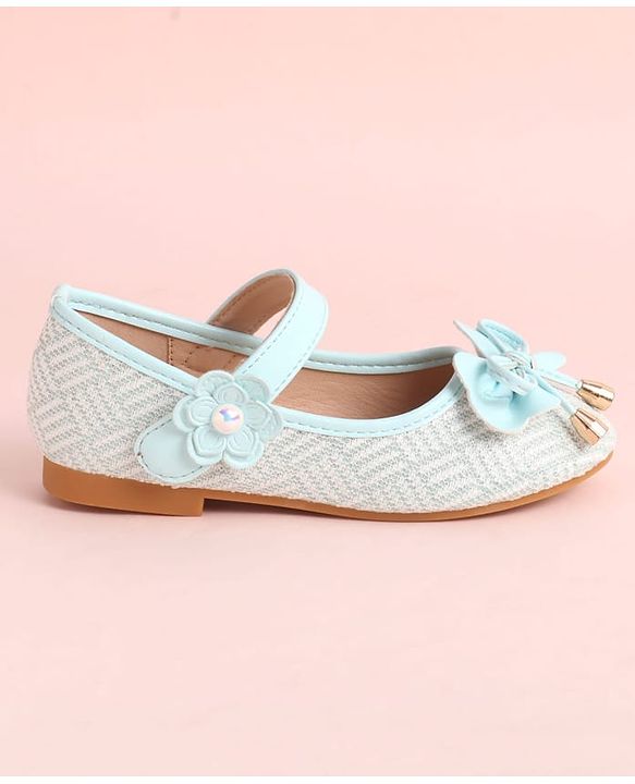 Pine Kids Velcro Closure Ballerina with Bow Applique - Aqua Blue