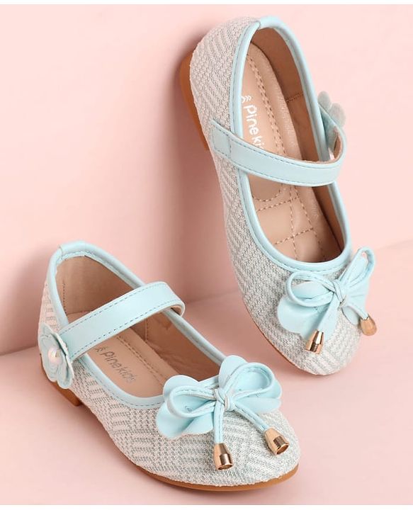 Pine Kids Velcro Closure Ballerina with Bow Applique - Aqua Blue