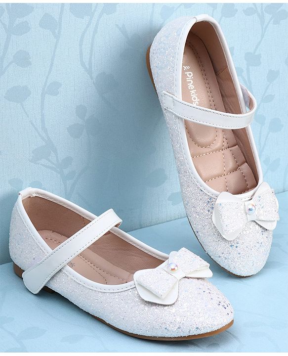 Pine Kids Velcro Closure Ballerina with Bow Applique - White