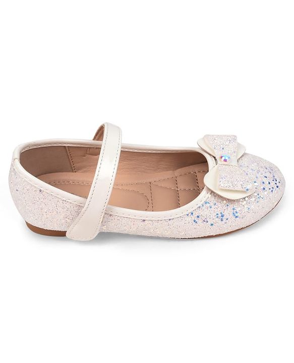 Pine Kids Velcro Closure Ballerina with Bow Applique - White