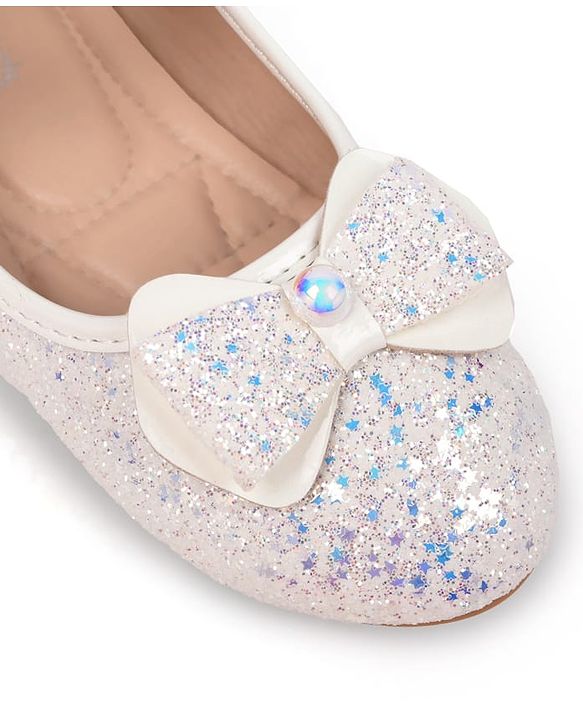 Pine Kids Velcro Closure Ballerina with Bow Applique - White