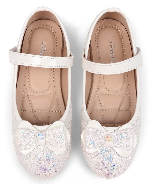 Pine Kids Velcro Closure Ballerina with Bow Applique - White