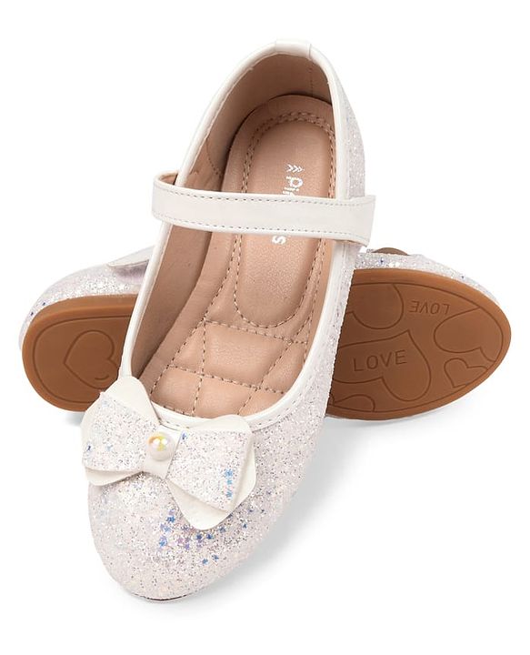 Pine Kids Velcro Closure Ballerina with Bow Applique - White