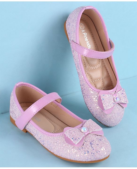 Pine Kids Velcro Closure Ballerina with Bow Applique - White