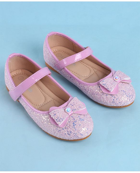 Pine Kids Velcro Closure Ballerina with Bow Applique - White