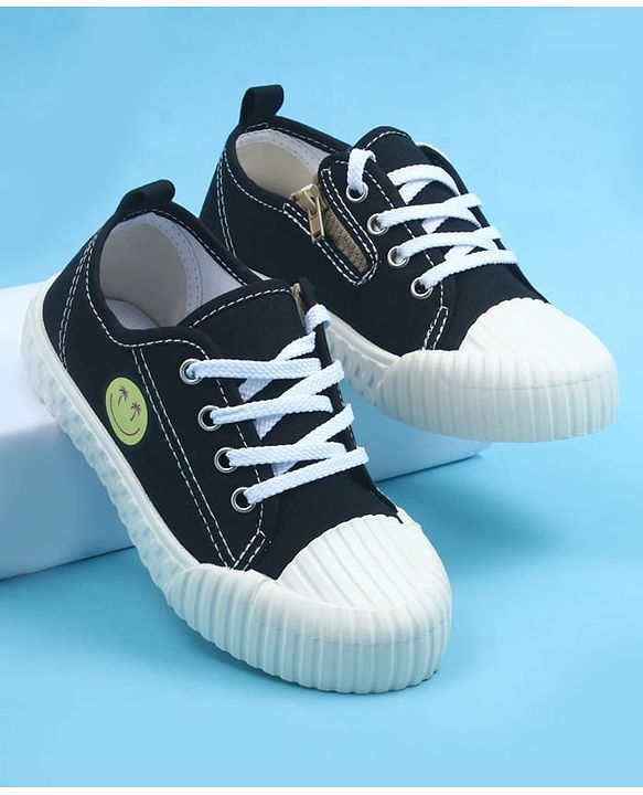 Pine Kids Casual Shoes With Smiley Design - Black