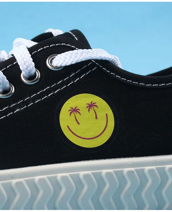 Pine Kids Casual Shoes With Smiley Design - Black