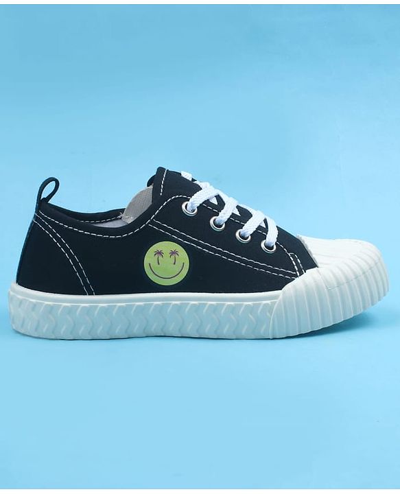 Pine Kids Casual Shoes With Smiley Design - Black