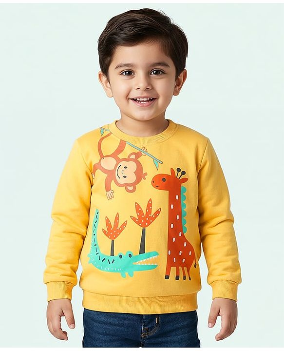 Babyhug Cotton Knit Full Sleeves Sweatshirt with Animal Graphics Pack of 2 - Yellow & White