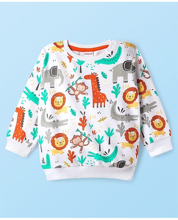 Babyhug Cotton Knit Full Sleeves Sweatshirt with Animal Graphics Pack of 2 - Yellow & White