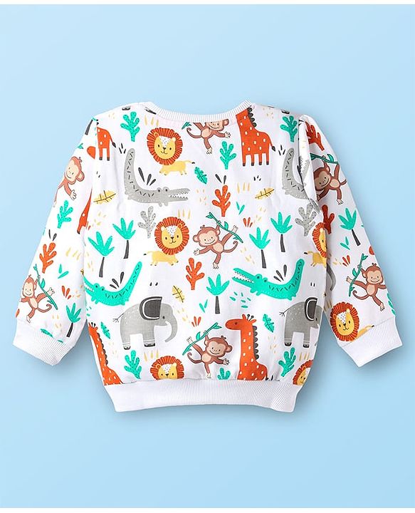 Babyhug Cotton Knit Full Sleeves Sweatshirt with Animal Graphics Pack of 2 - Yellow & White