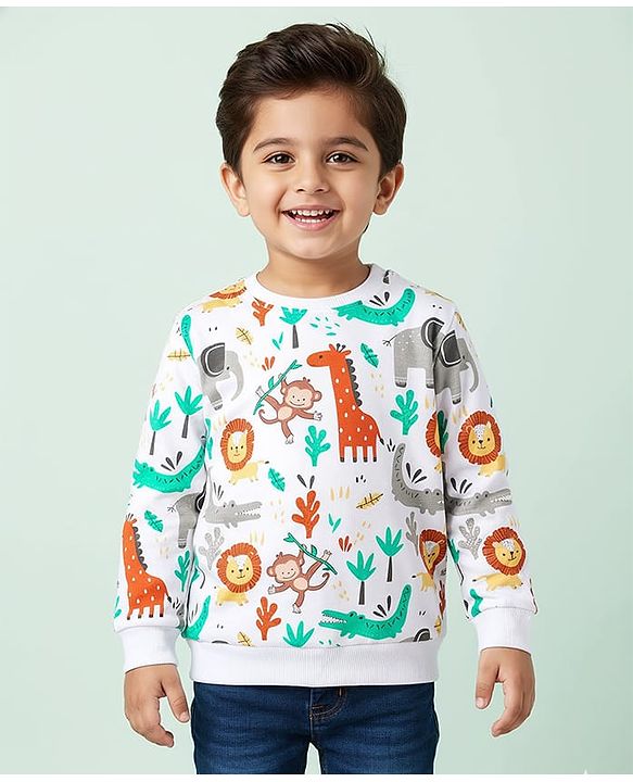 Babyhug Cotton Knit Full Sleeves Sweatshirt with Animal Graphics Pack of 2 - Yellow & White