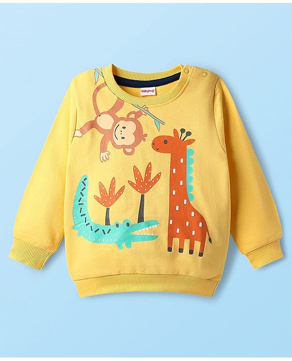 Babyhug Cotton Knit Full Sleeves Sweatshirt with Animal Graphics Pack of 2 - Yellow & White