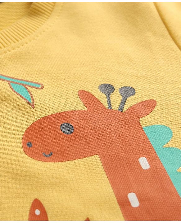 Babyhug Cotton Knit Full Sleeves Sweatshirt with Animal Graphics Pack of 2 - Yellow & White