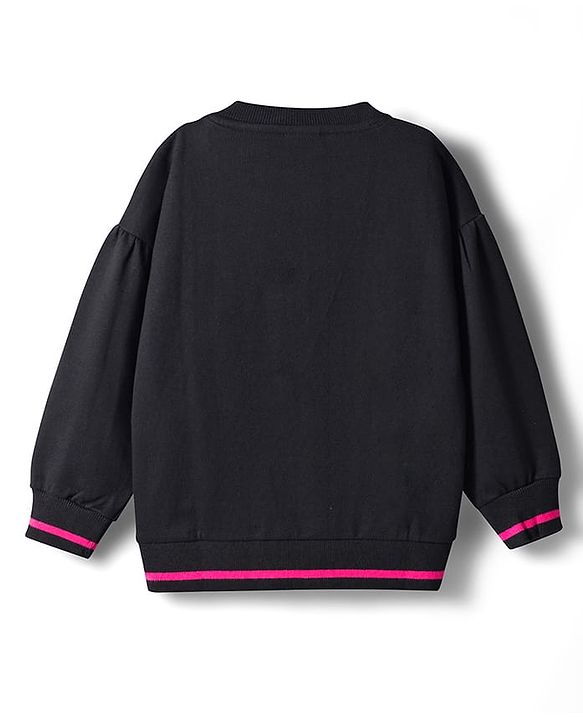 Babyhug Cotton Knit  Full Drop Shoulder Sleeves Sweatshirt with Drama Queen Text Print - Black