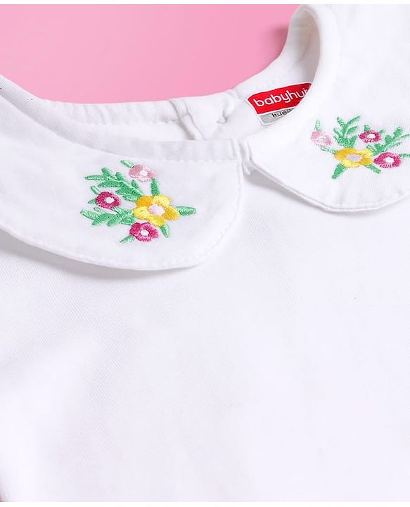 Babyhug Cotton Woven Frock with Full Sleeves Inner Tee & Floral Embroidery - Navy Blue & White