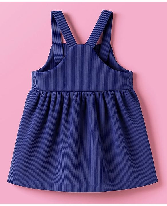 Babyhug Cotton Woven Frock with Full Sleeves Inner Tee & Floral Embroidery - Navy Blue & White