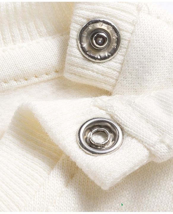 Babyhug 100% Cotton Knit Full Sleeves Sweatshirt With Floral Graphics & Crochet Applique - Off White