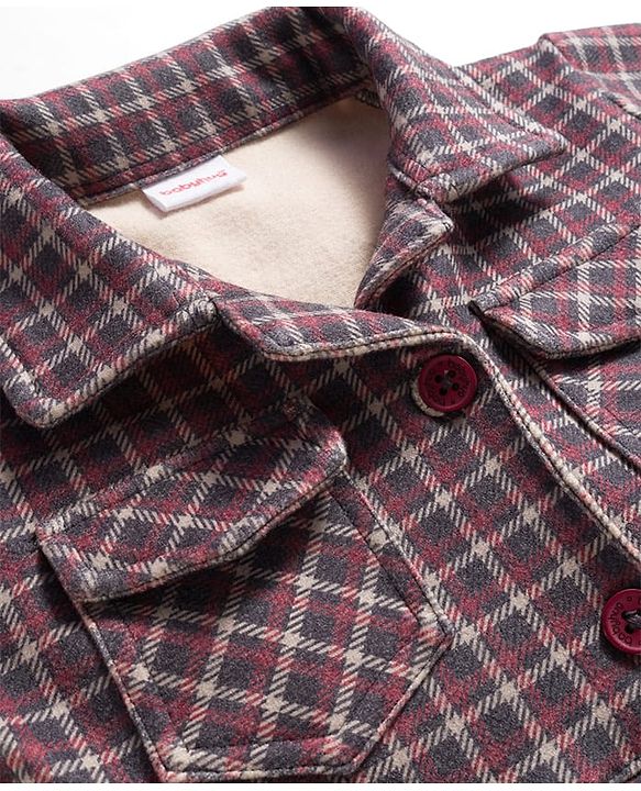 Babyhug Cotton Woven Full Sleeves Front Open Frock With Checks - Multicolour
