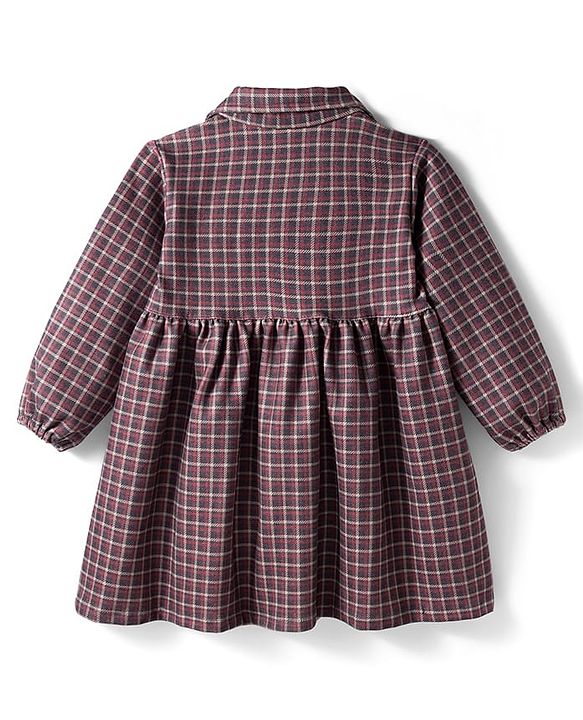 Babyhug Cotton Woven Full Sleeves Front Open Frock With Checks - Multicolour