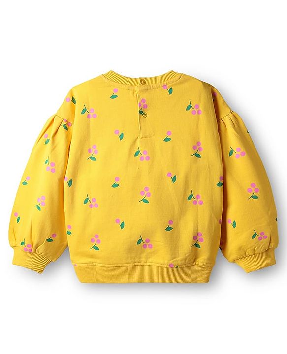 Babyhug 100% Cotton Knit Full Volume Sleeves Sweatshirt With Floral Print - Yellow