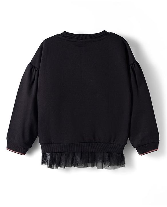 Babyhug Cotton Knit Full Sleeves Sweatshirt with Ghost Patch & Frill Detailing - Black