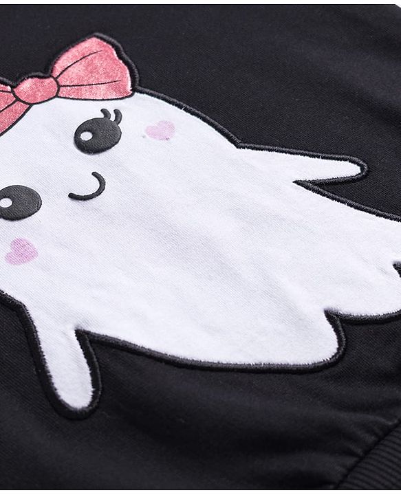 Babyhug Cotton Knit Full Sleeves Sweatshirt with Ghost Patch & Frill Detailing - Black