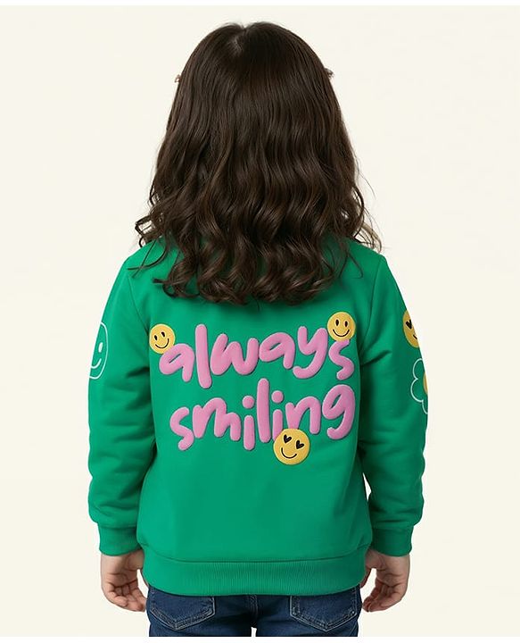 Babyhug Cotton Knit Full Sleeves Sweatshirt With Floral Print - Green