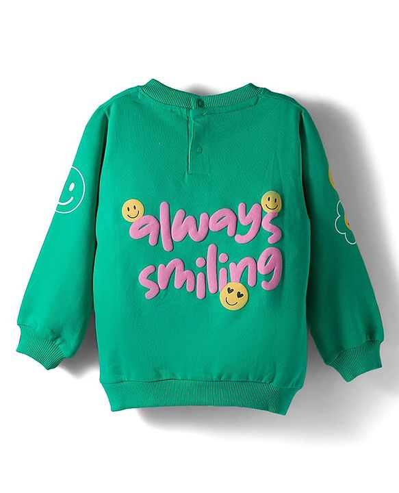 Babyhug Cotton Knit Full Sleeves Sweatshirt With Floral Print - Green