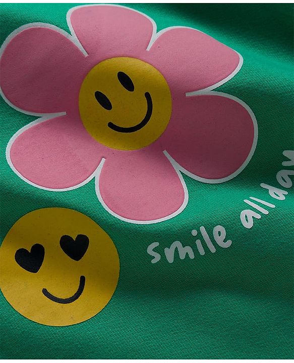 Babyhug Cotton Knit Full Sleeves Sweatshirt With Floral Print - Green