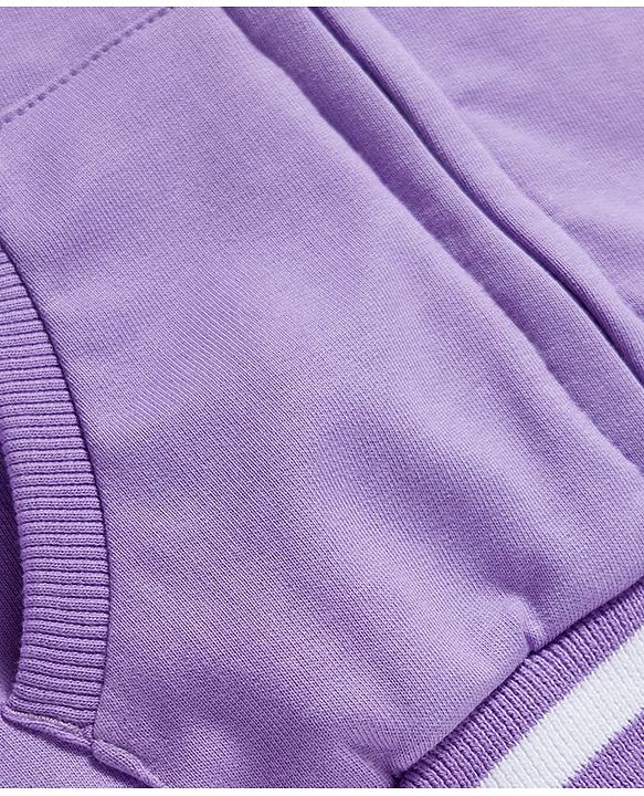 Babyhug Cotton Knit Full Sleeves Hooded SweatJacket with Front & Back Text Graphic & Kangaroo Pocket - Purple
