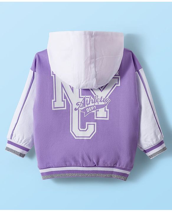 Babyhug Cotton Knit Full Sleeves Hooded SweatJacket with Front & Back Text Graphic & Kangaroo Pocket - Purple