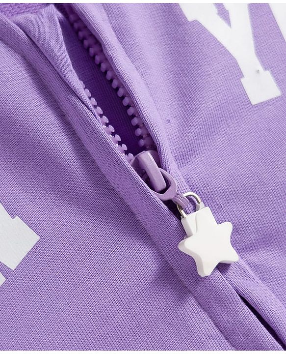Babyhug Cotton Knit Full Sleeves Hooded SweatJacket with Front & Back Text Graphic & Kangaroo Pocket - Purple