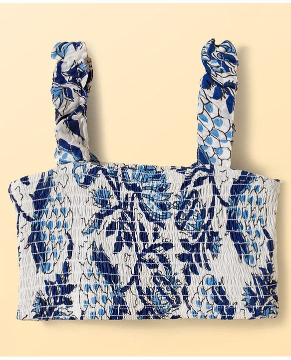 Pine Kids Sleeveless Floral Printed Indo Western Set - Blue
