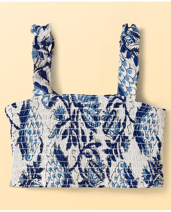 Pine Kids Sleeveless Floral Printed Indo Western Set - Blue
