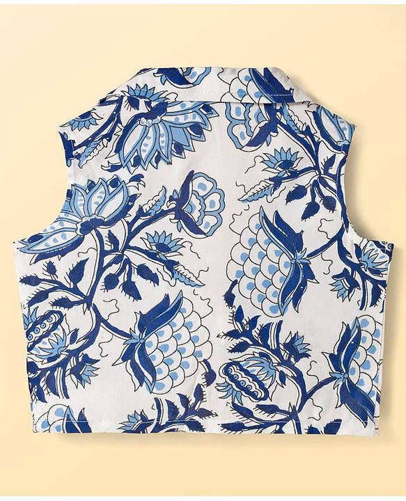 Pine Kids Sleeveless Floral Printed Indo Western Set - Blue