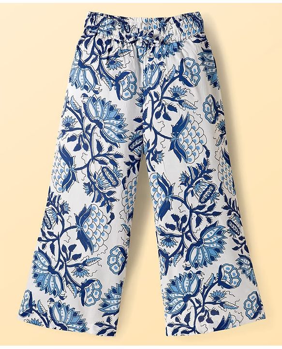 Pine Kids Sleeveless Floral Printed Indo Western Set - Blue