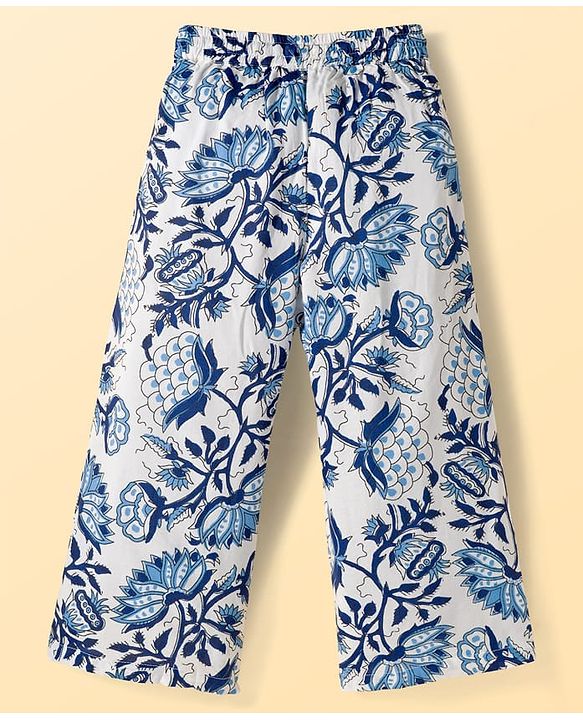 Pine Kids Sleeveless Floral Printed Indo Western Set - Blue