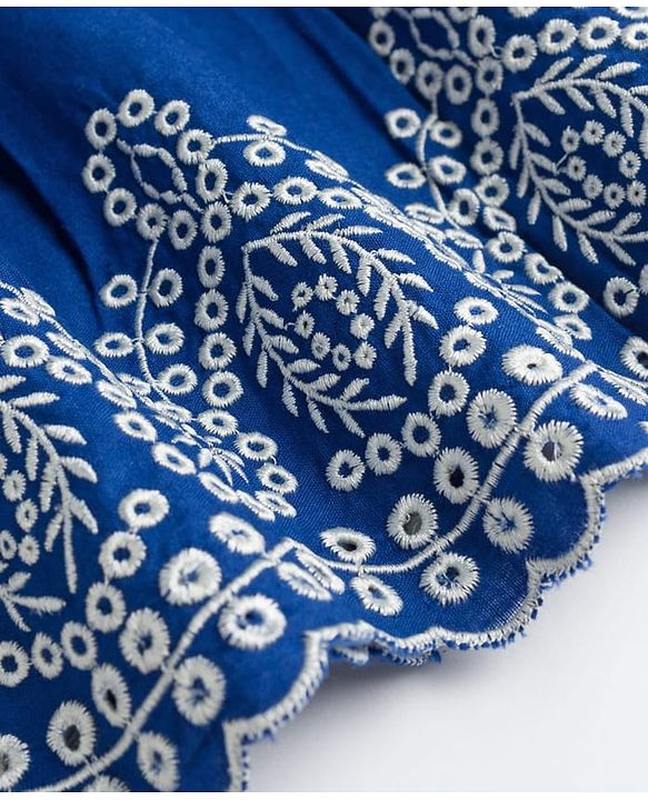 Pine Kids Cotton Woven Full Sleeves Pintuck & Embroidered Detailing Top & Pant Set - Blue