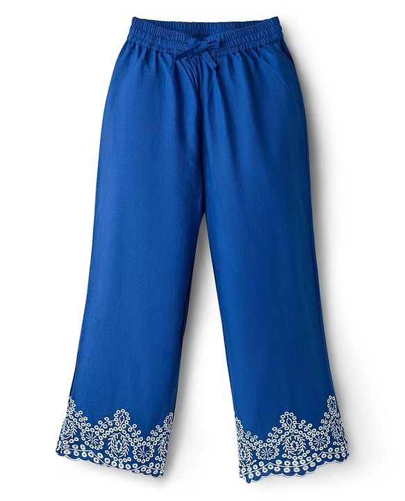 Pine Kids Cotton Woven Full Sleeves Pintuck & Embroidered Detailing Top & Pant Set - Blue