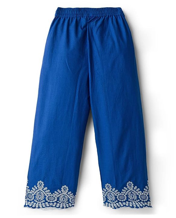 Pine Kids Cotton Woven Full Sleeves Pintuck & Embroidered Detailing Top & Pant Set - Blue